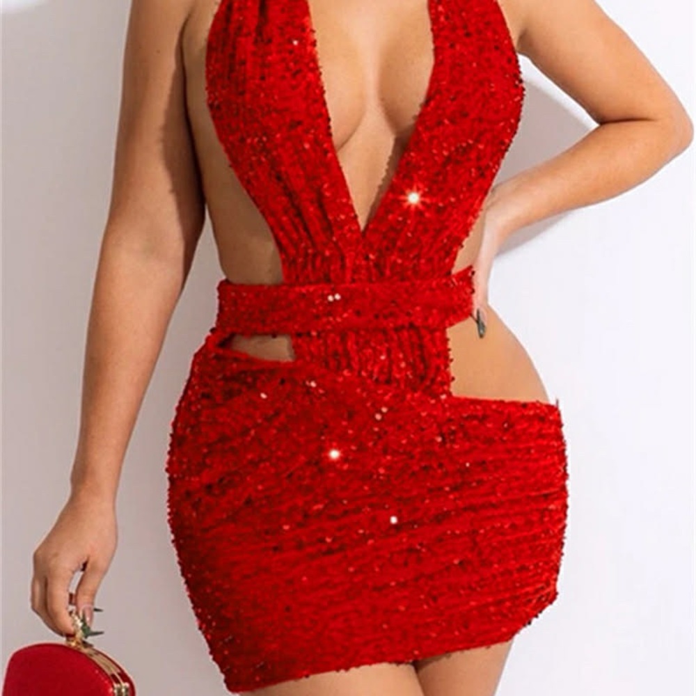 Red Sequin Cutout Mini Dress - Women